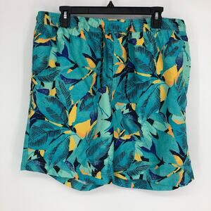 NORDSTROM Men's Tropical Print Board Shorts Large Blue Teal Yellow Swim NWOT